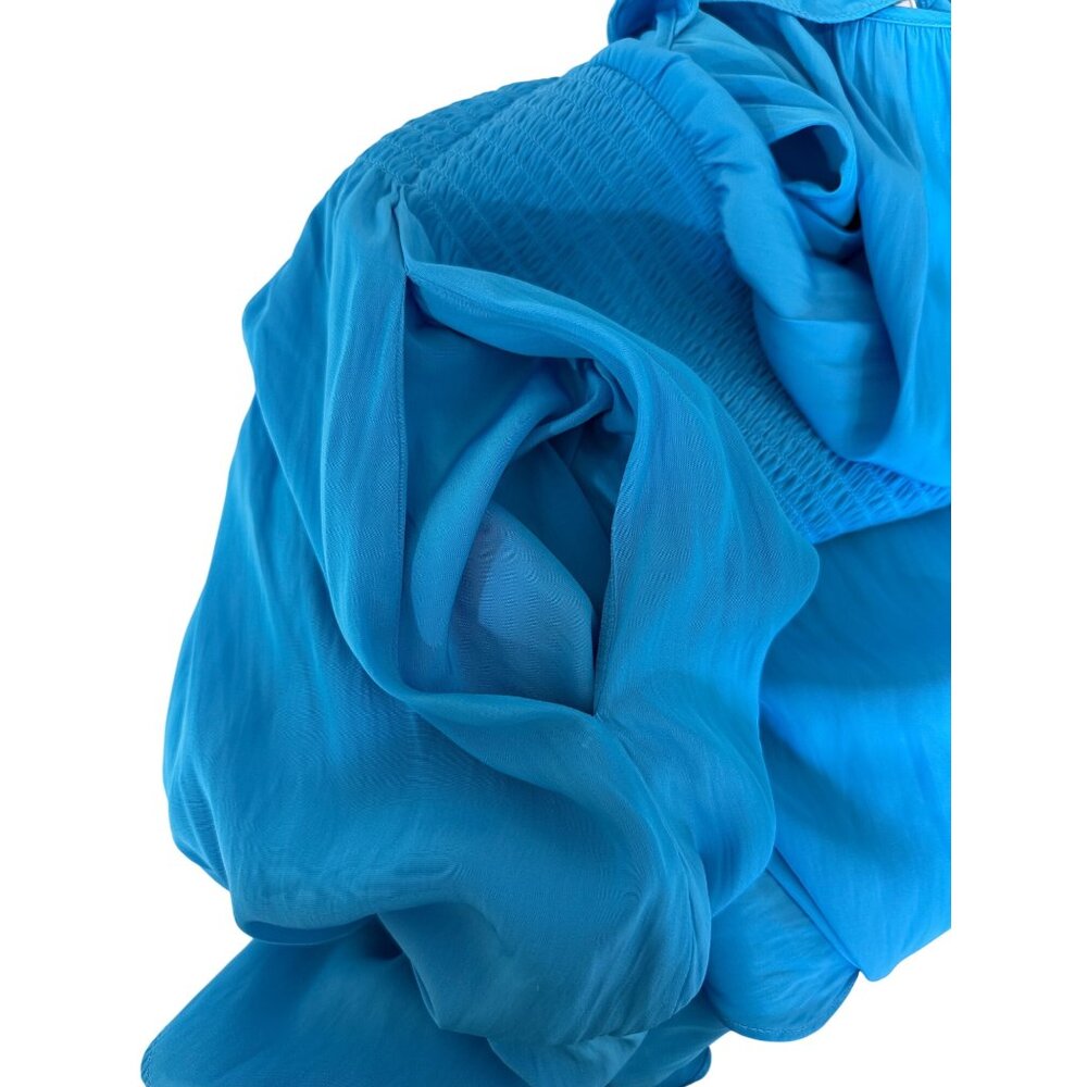 Ramy Brook Clementine Dress Blue Ruffle-Sleeve Smocked-Waist Womens Size M NEW - Picture 6 of 9
